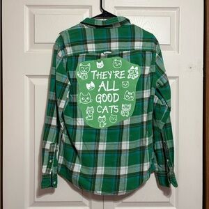 Upcycled Kitty Cat Flannel Shirt